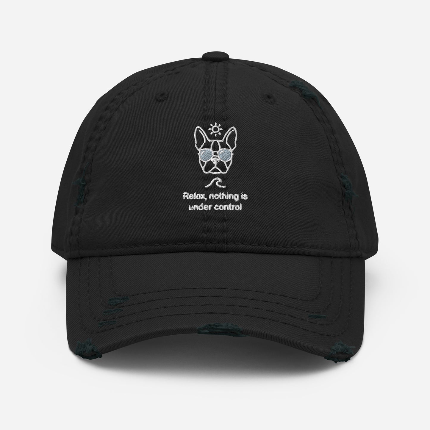 Relax, Nothing Is Under Control Boston Terrier Dog Distressed Dad Hat . Black