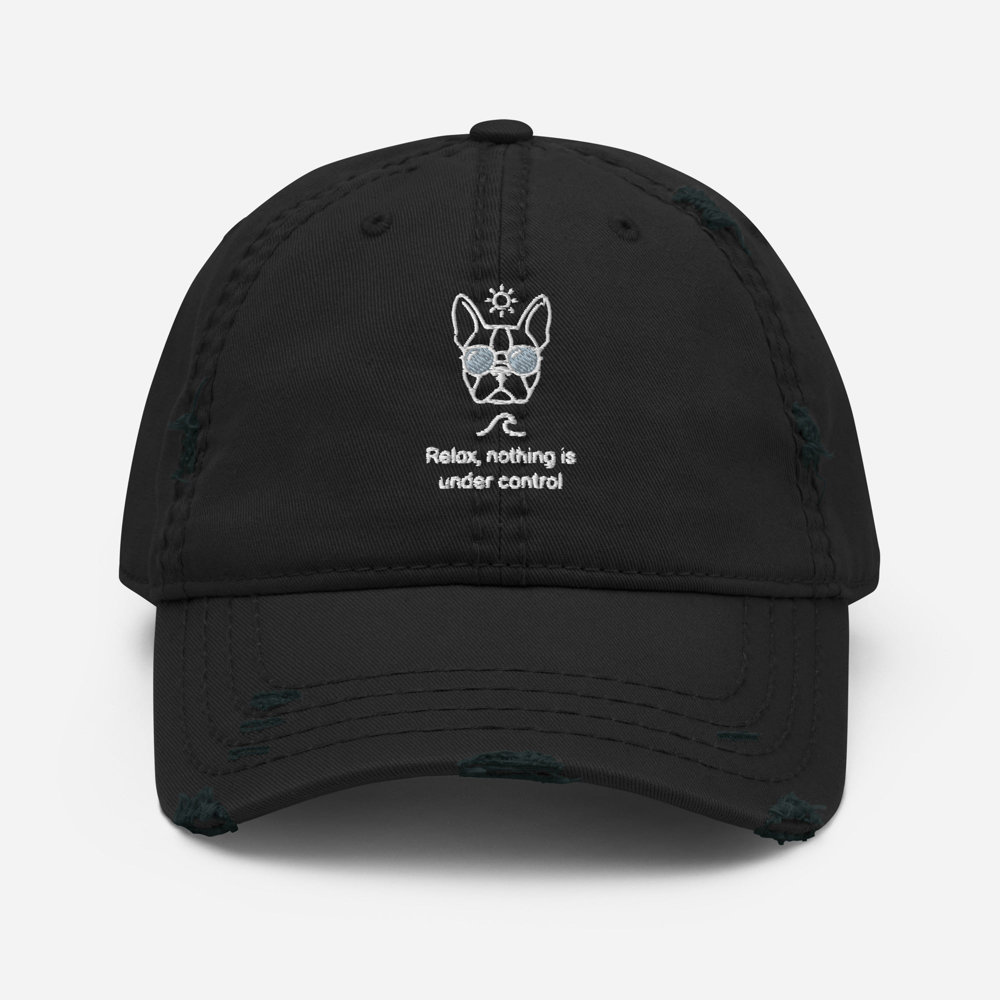 Relax, Nothing Is Under Control Boston Terrier Dog Distressed Dad Hat . Black