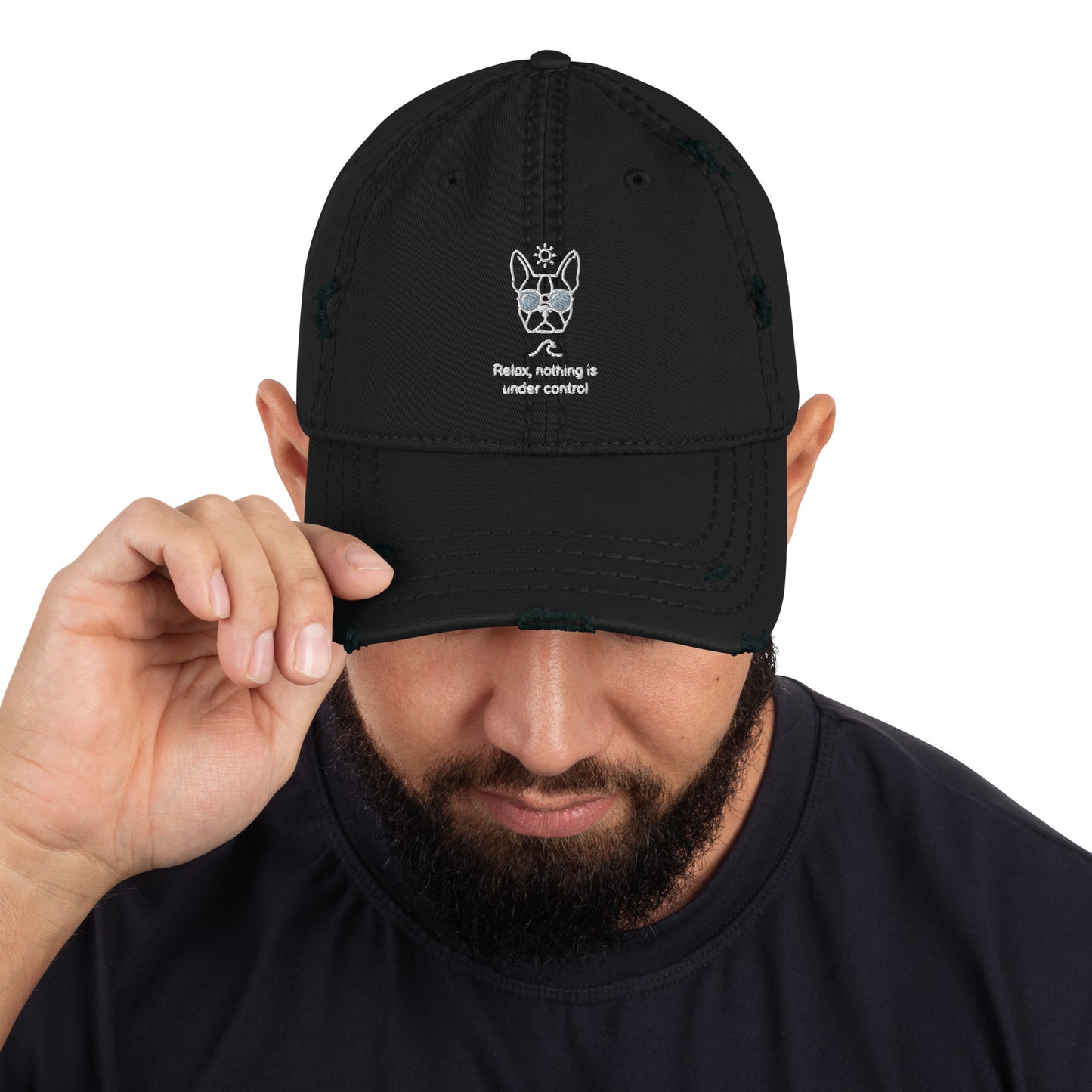 Relax, Nothing Is Under Control Boston Terrier Dog Distressed Dad Hat .