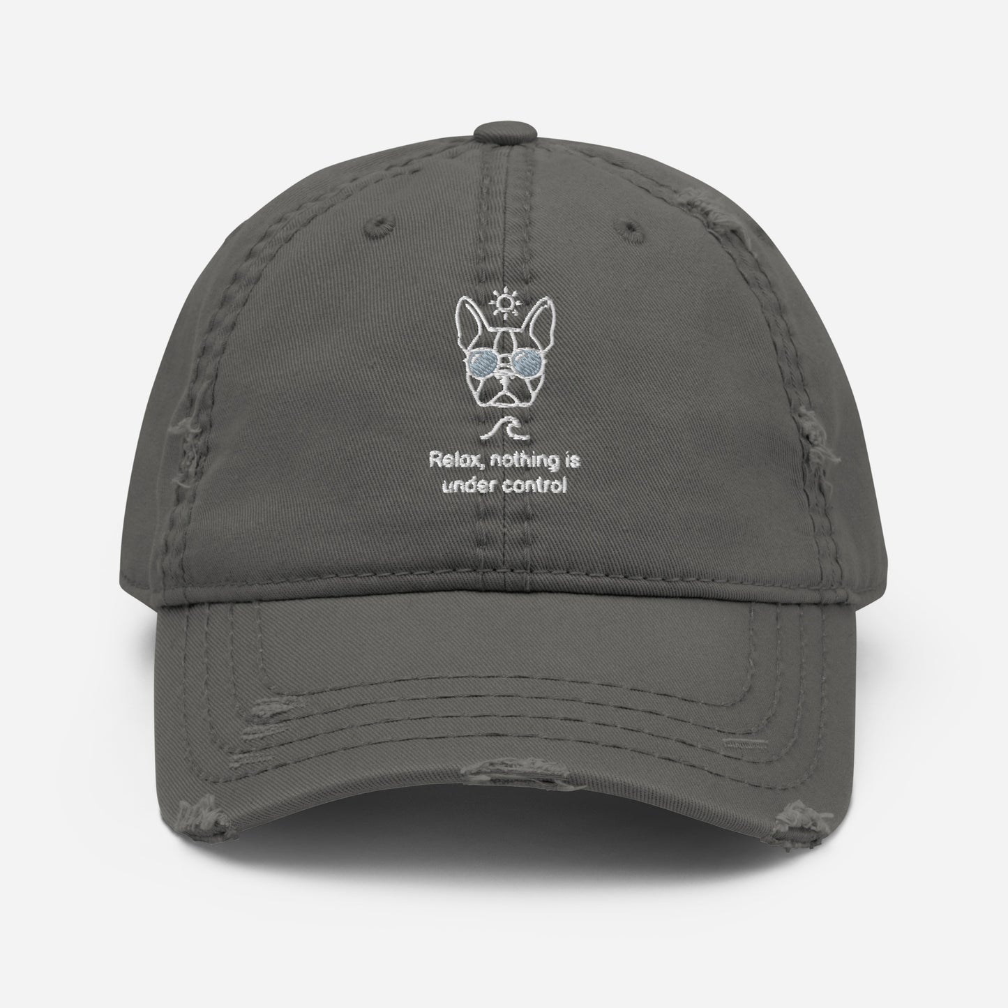 Relax, Nothing Is Under Control Boston Terrier Dog Distressed Dad Hat . Charcoal Grey