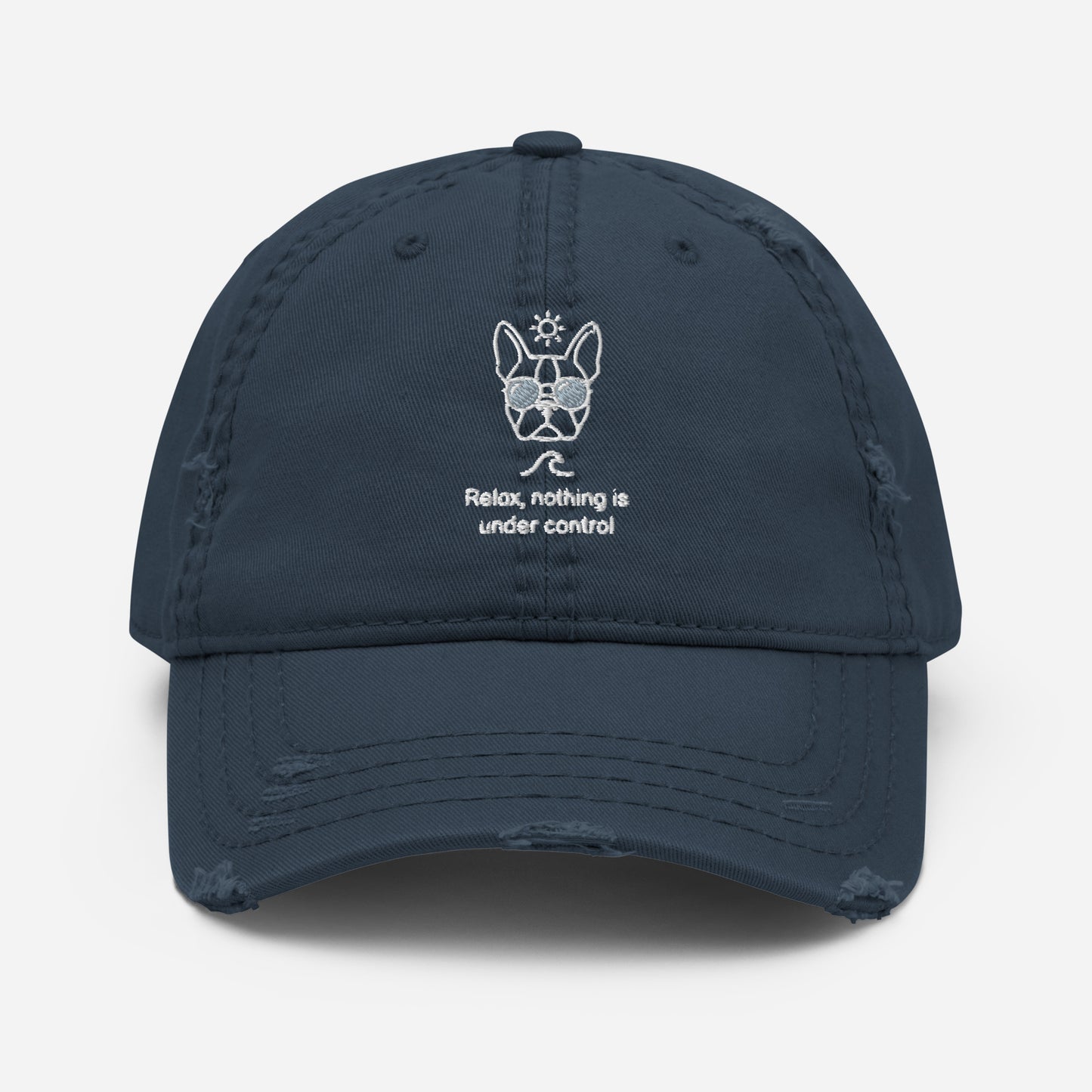 Relax, Nothing Is Under Control Boston Terrier Dog Distressed Dad Hat . Navy