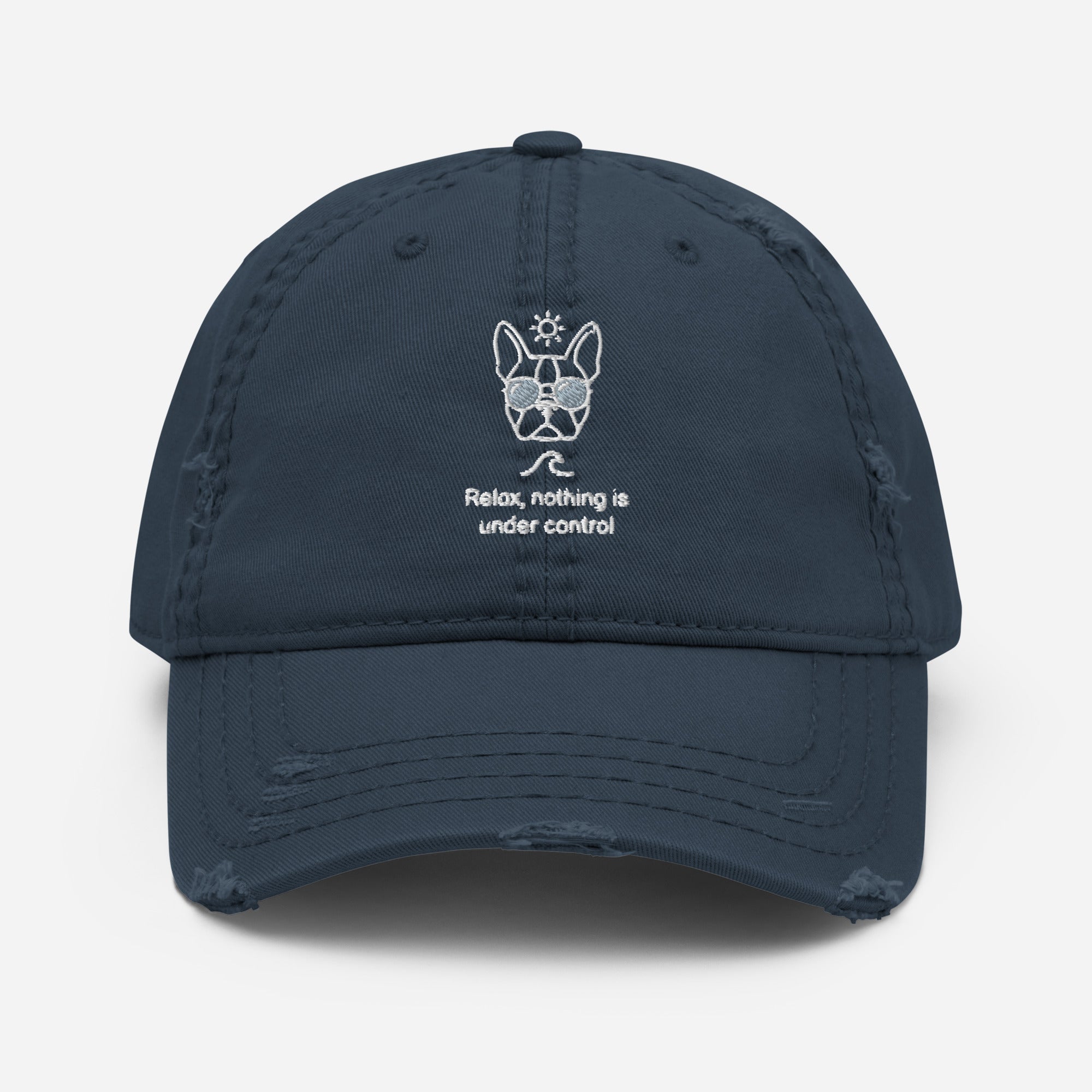 Relax, Nothing Is Under Control Boston Terrier Dog Distressed Dad Hat . Navy