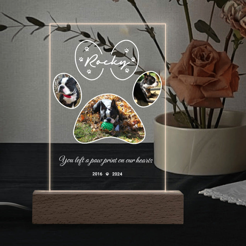 Dog Memorial Personalized LED Rectangle Acrylic Night Light - Forever Loved Pet Loss Gift