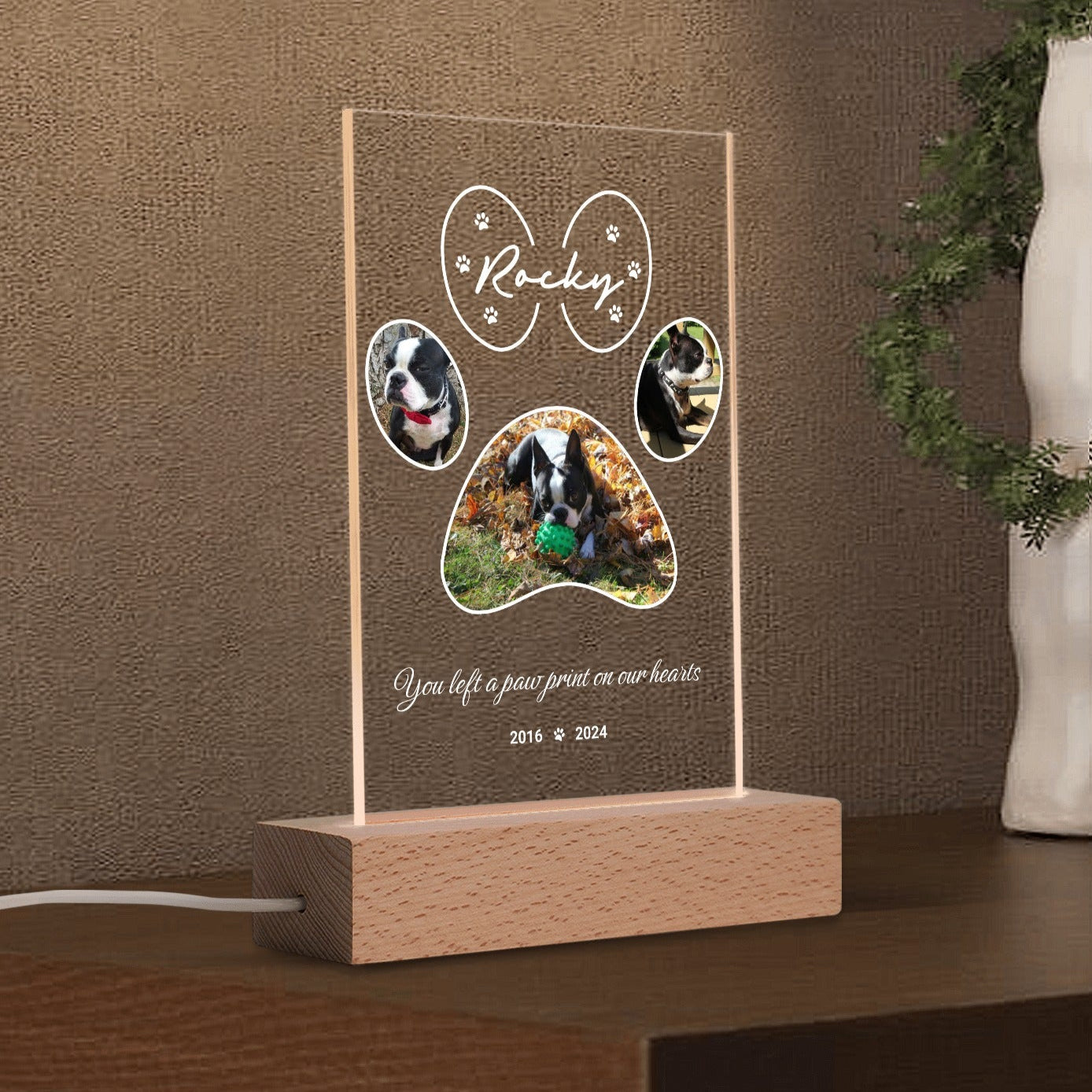 Dog Memorial Personalized LED Rectangle Acrylic Night Light - Forever Loved Pet Loss Gift