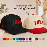 Custom Dog Name with Paw Print Embroidered 5 Panel Baseball Cap .