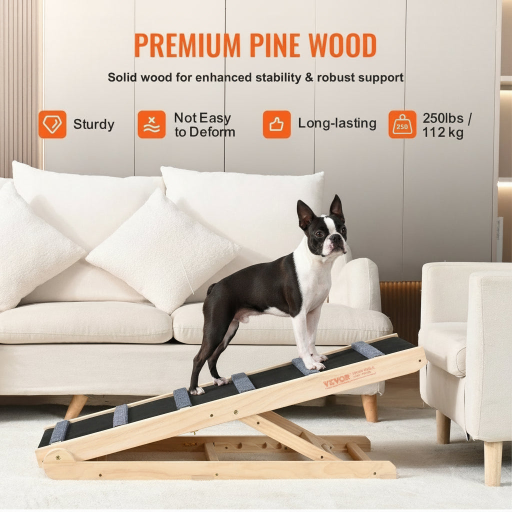 Adjustable Wooden Dog Ramp with 6 Crossbars .