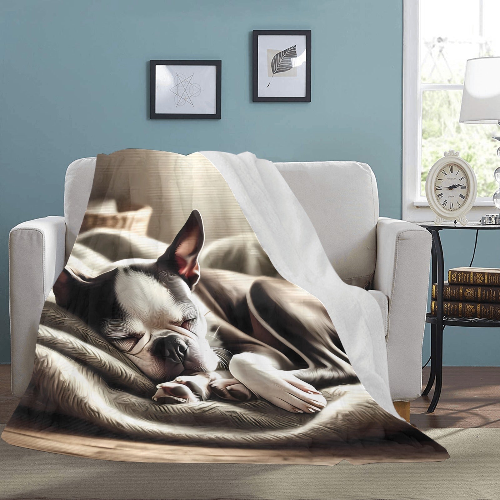Senior Boston Terrier Sleeping Peacefully Ultra-Soft Micro Fleece Blanket
