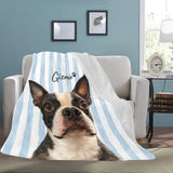 Custom Striped Dog Portrait Ultra-Soft Micro Fleece Blanket - Watercolor Art Using Photo(s) And Name(s) .