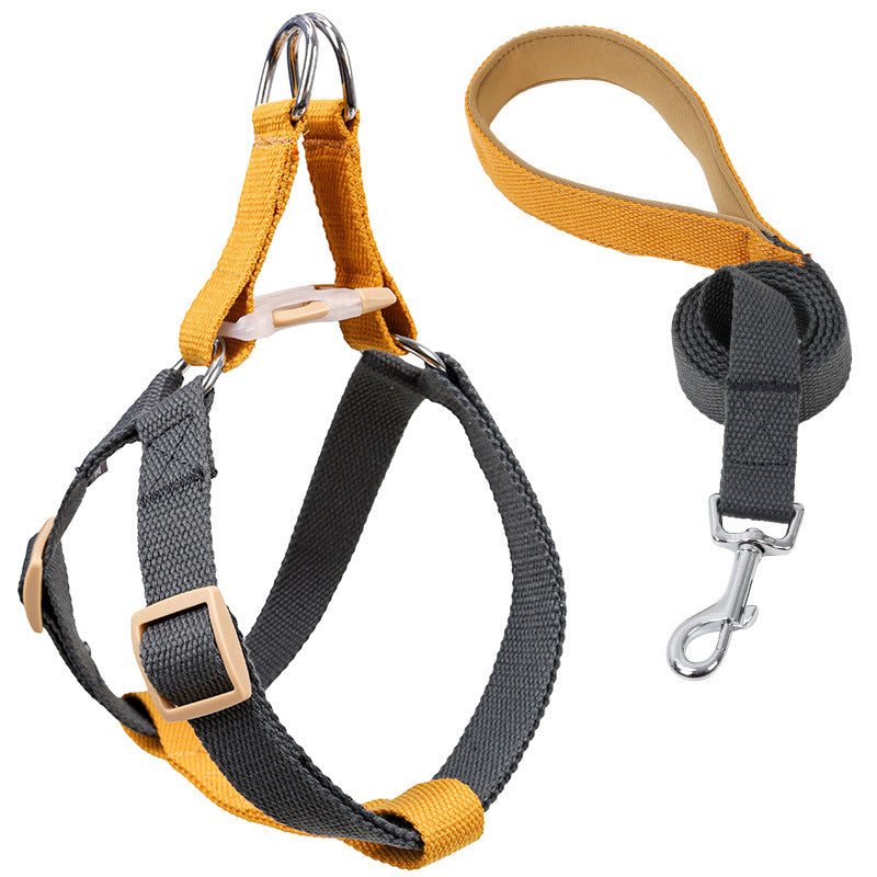 Colored Strap Step-In Dog Harness With Leash Set . Grey Orange