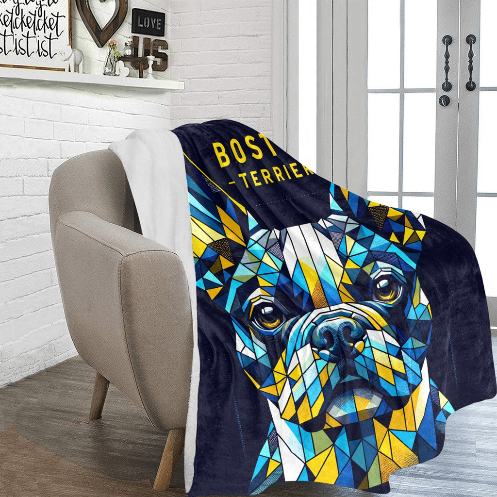 Geometric Boston Terrier Ultra-Soft Micro Fleece Blanket - Blue and Yellow