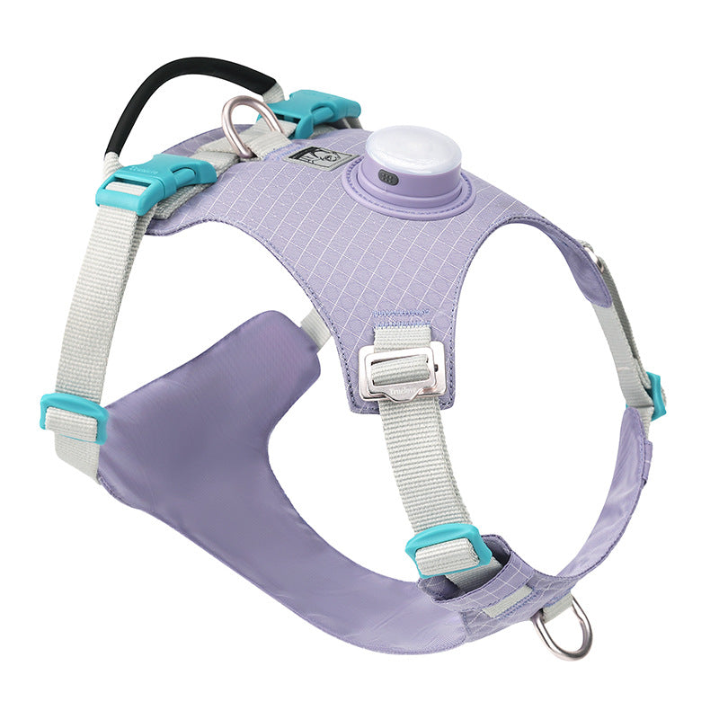 Dog Harness with LED Light and GPS Tracker Holder . Light Purple