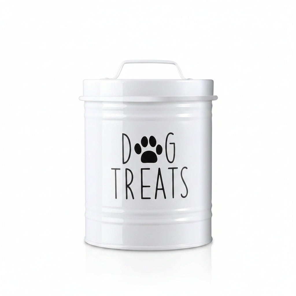 Modern Metal Pet Treat & Dog Food Storage Container With Lid . White