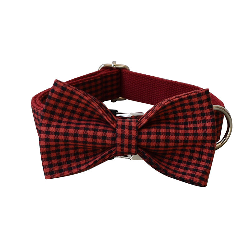 Red And Black Plaid Dog Collar With Bow Tie And Leash