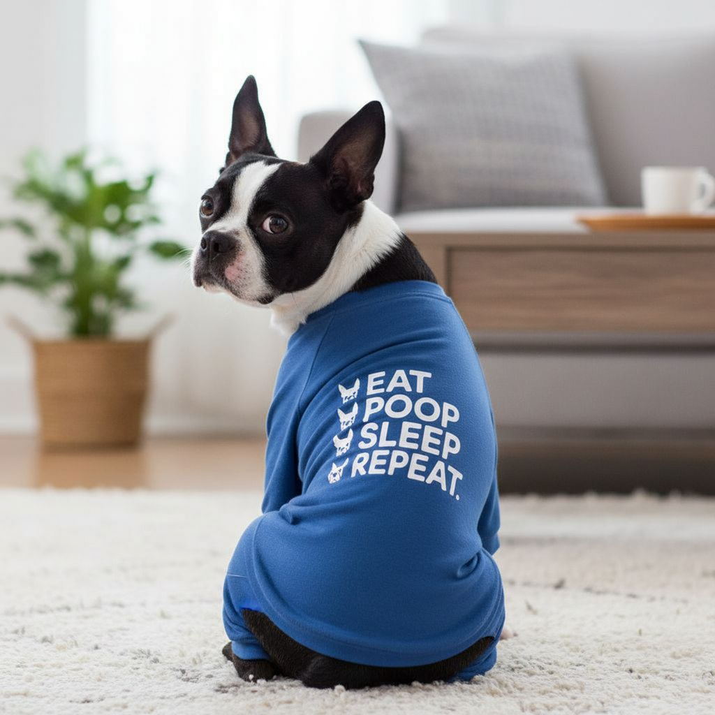 Eat Poop Sleep Repeat Dog Pajama Ultra-Soft and 4-Way Stretch - Blue
