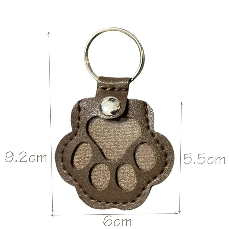 Leather Paw Print Keychain – Creative Pet Hair Keepsake Holder, Dog Paw Memorial Charm Key Ring Gift for Dog Lovers . Dark Brown