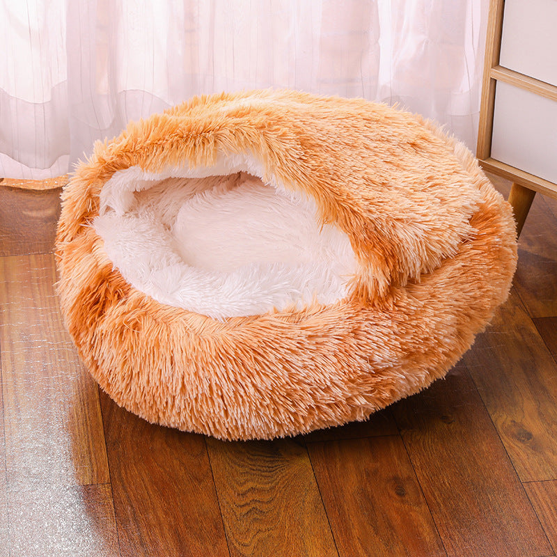 Warm Plush Semi Enclosed Dog Cave Bed