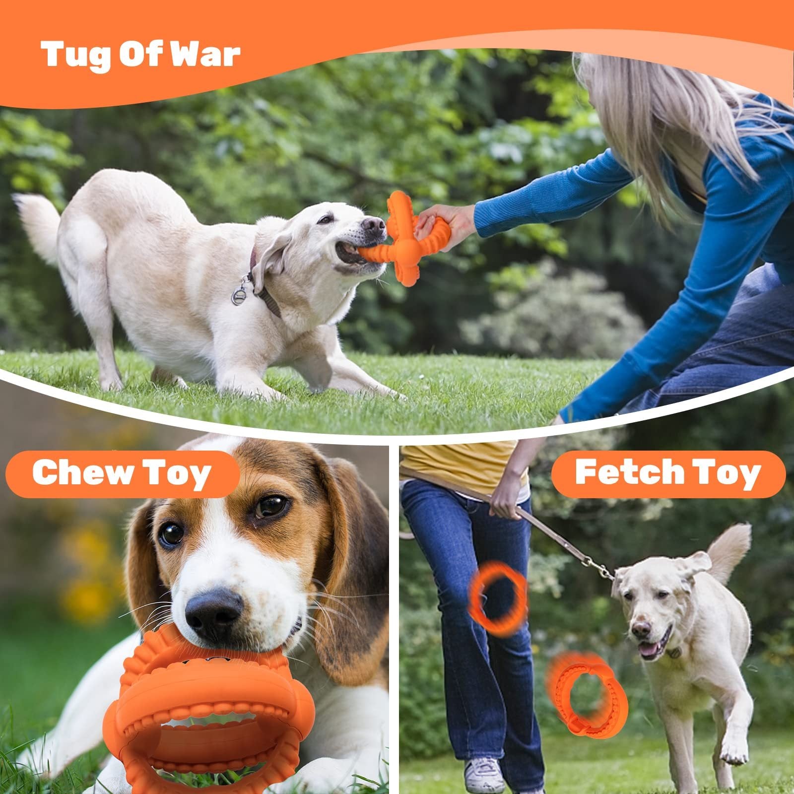 2 in 1 Durable Rings 100% Natural Orange Rubber Dog Toy