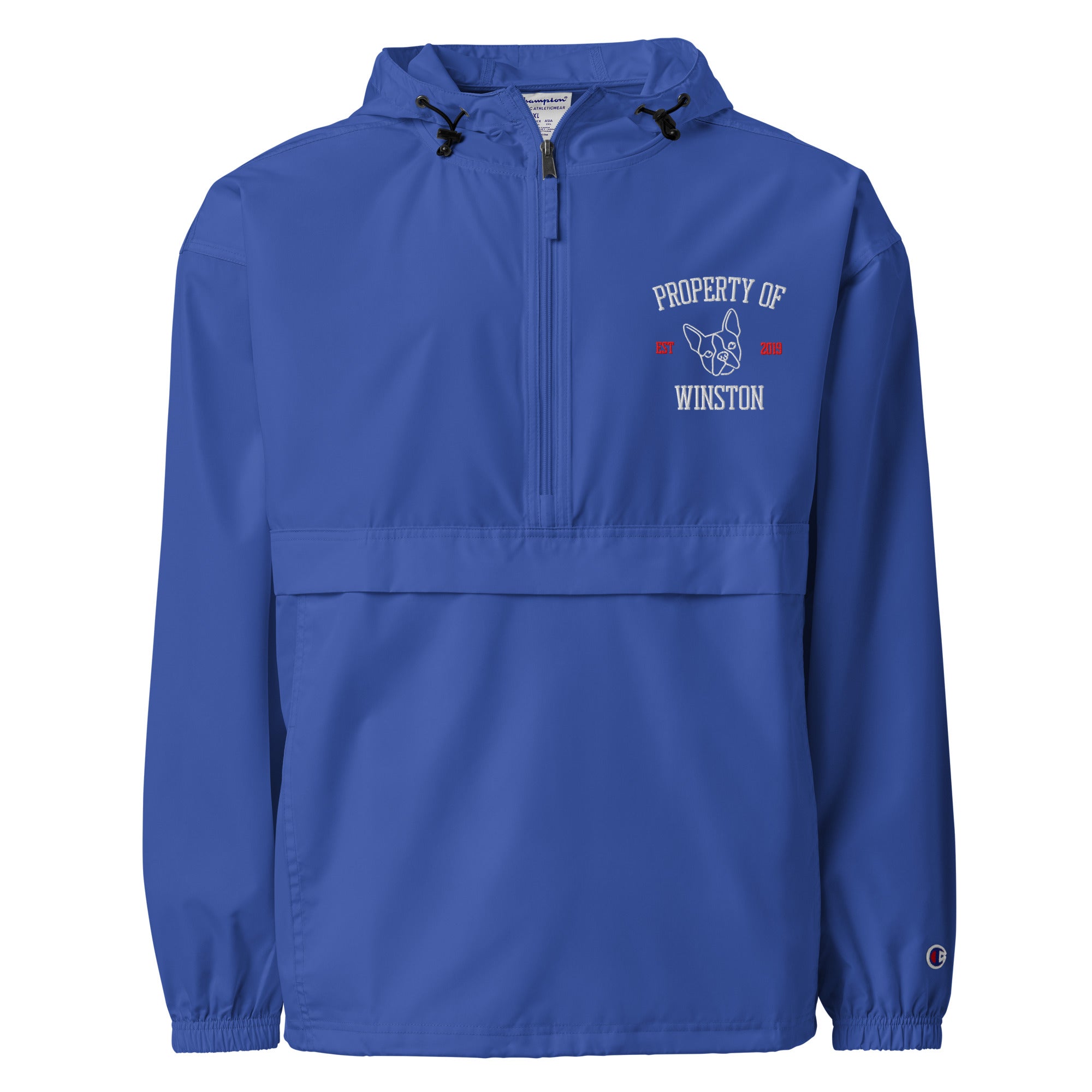 Property Of My Dog Custom Embroidered Champion Packable Jacket . Royal Blue