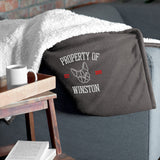 Property Of My Dog Custom Embroidered Premium Sherpa Blanket . Heather Grey