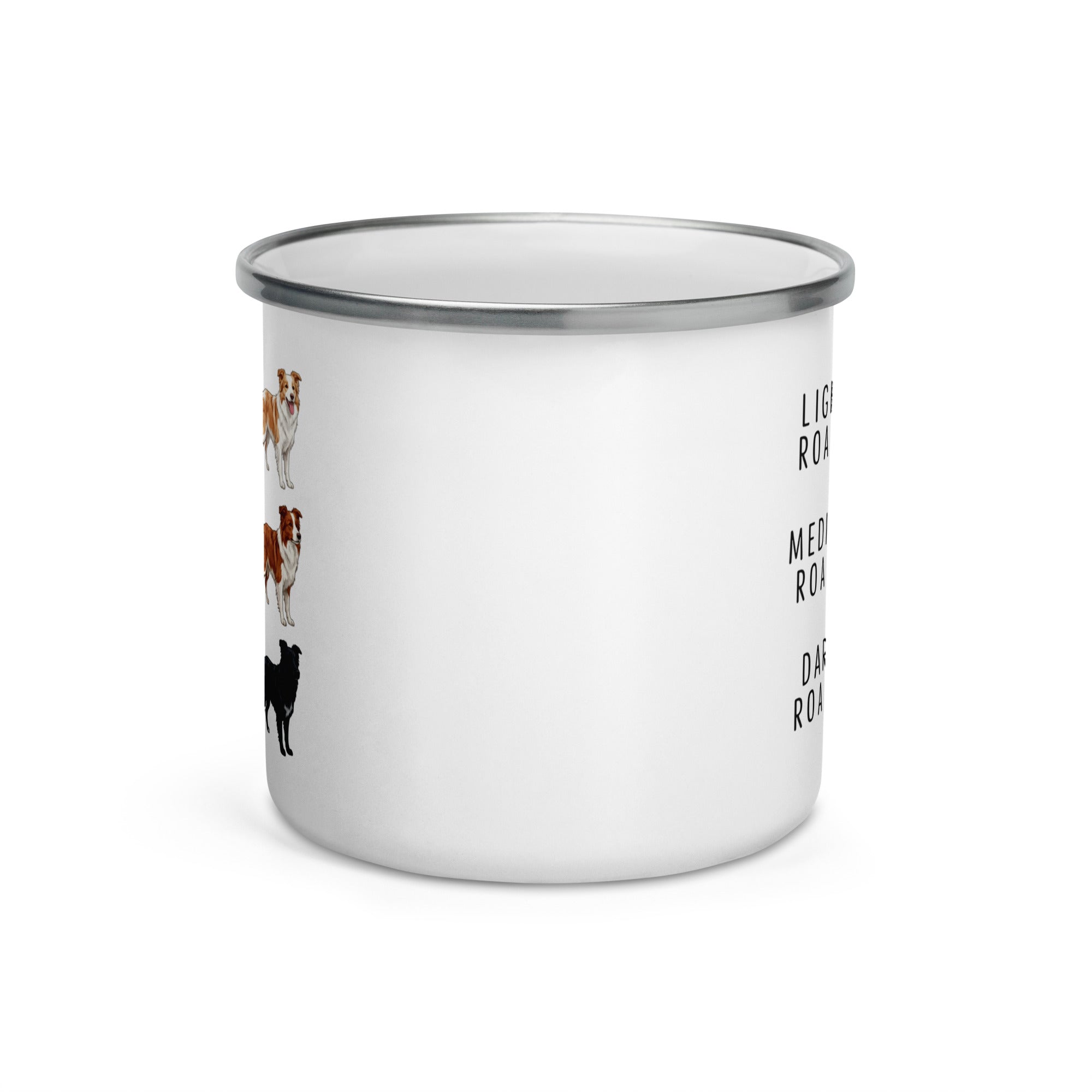 Border Collie Coffee Roast Enamel Mug .