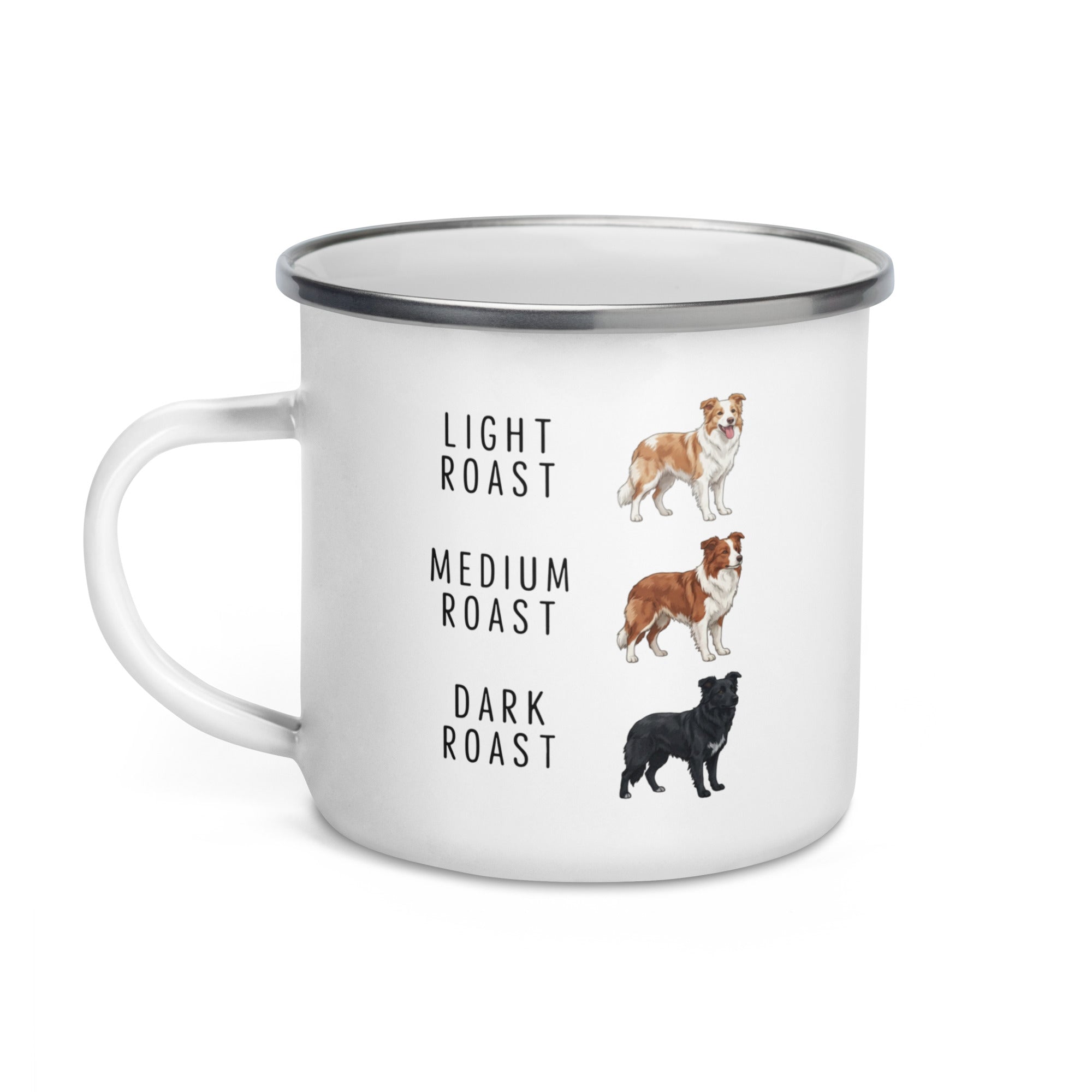 Border Collie Coffee Roast Enamel Mug .