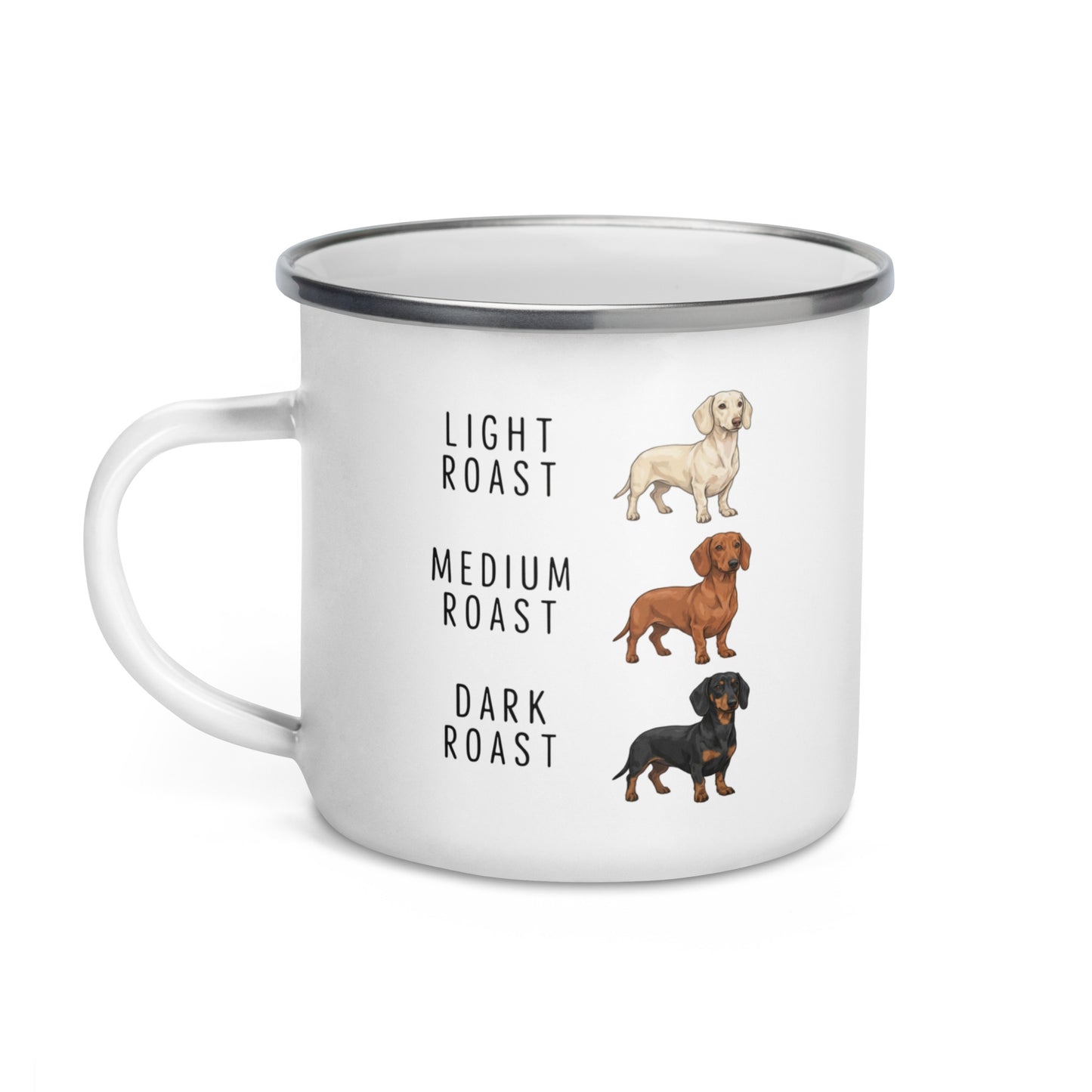 Dachshund Coffee Roast Enamel Mug .