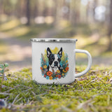 Boston Terrier Surrounded By Flowers Enamel Mug