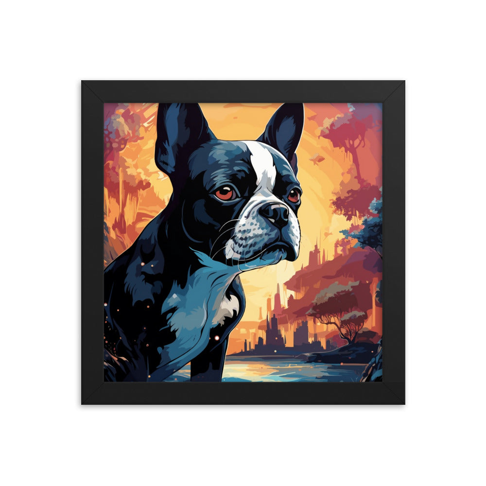 Artistic Representation Of A Boston Terrier In A Surreal Place Framed poster