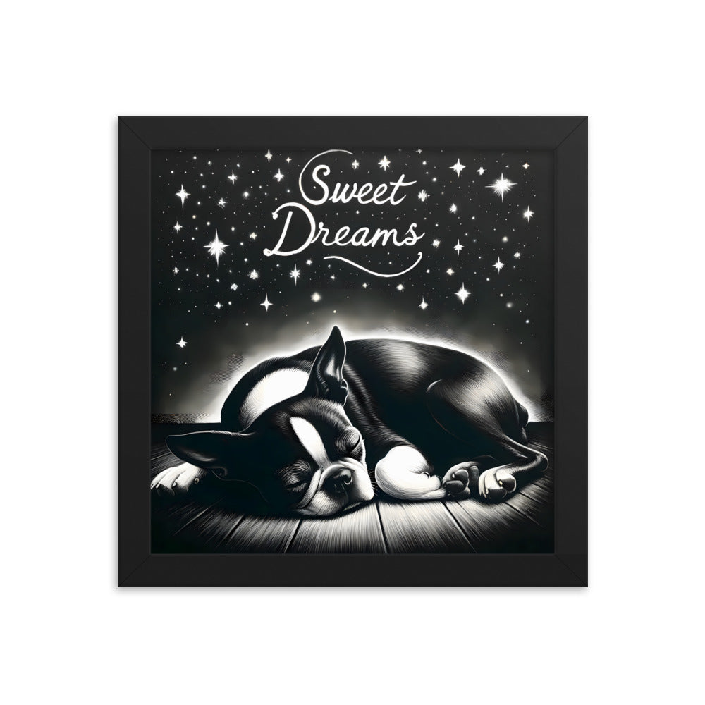 Sweet Dreams Boston Terrier Pup Framed Poster