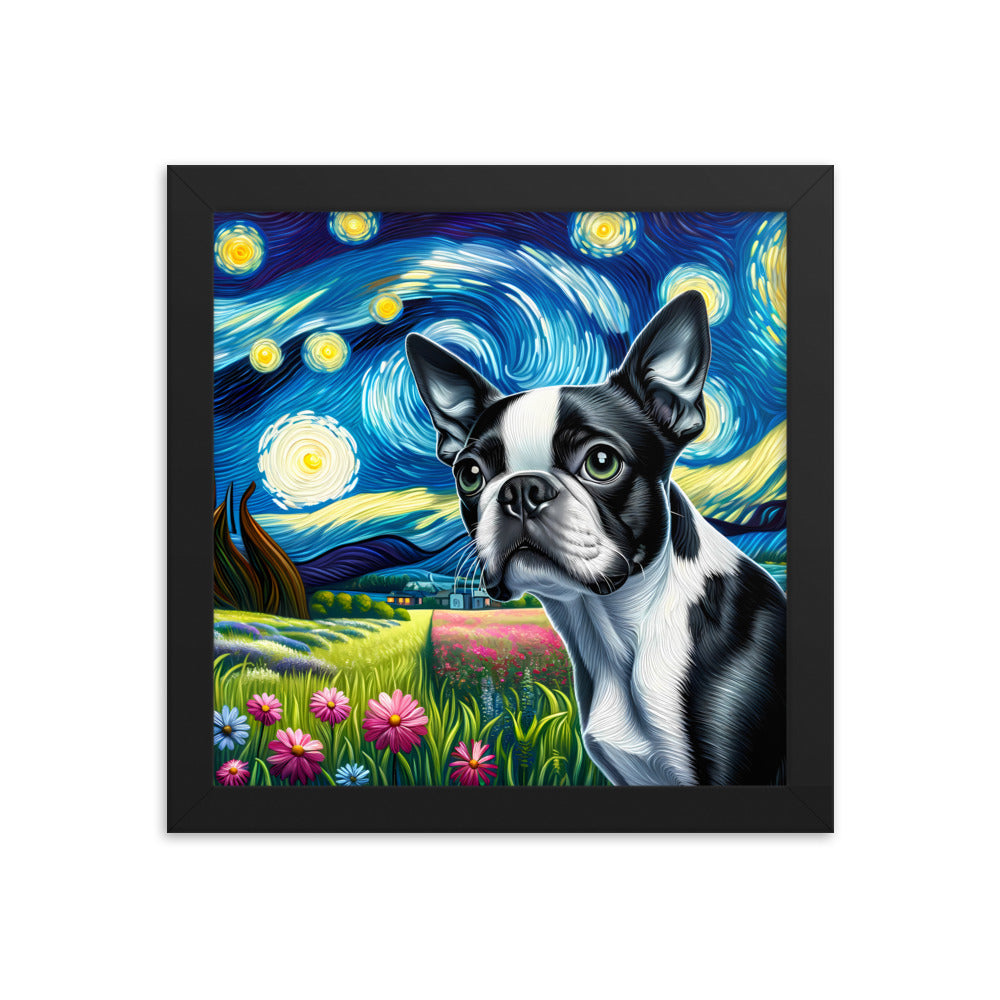 Starry Night - Boston Terrier Dog Framed Poster