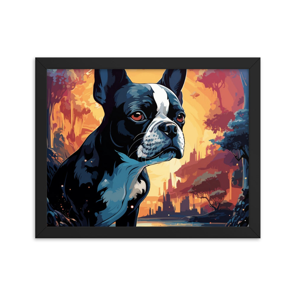 Artistic Representation Of A Boston Terrier In A Surreal Place Framed poster