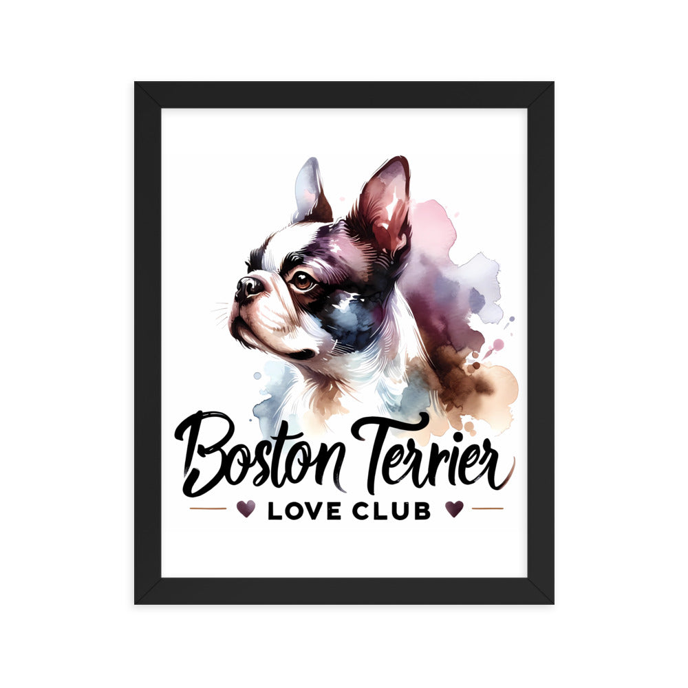 Boston Terrier Love Club - Elegant Watercolor Boston Terrier Art Framed Poster