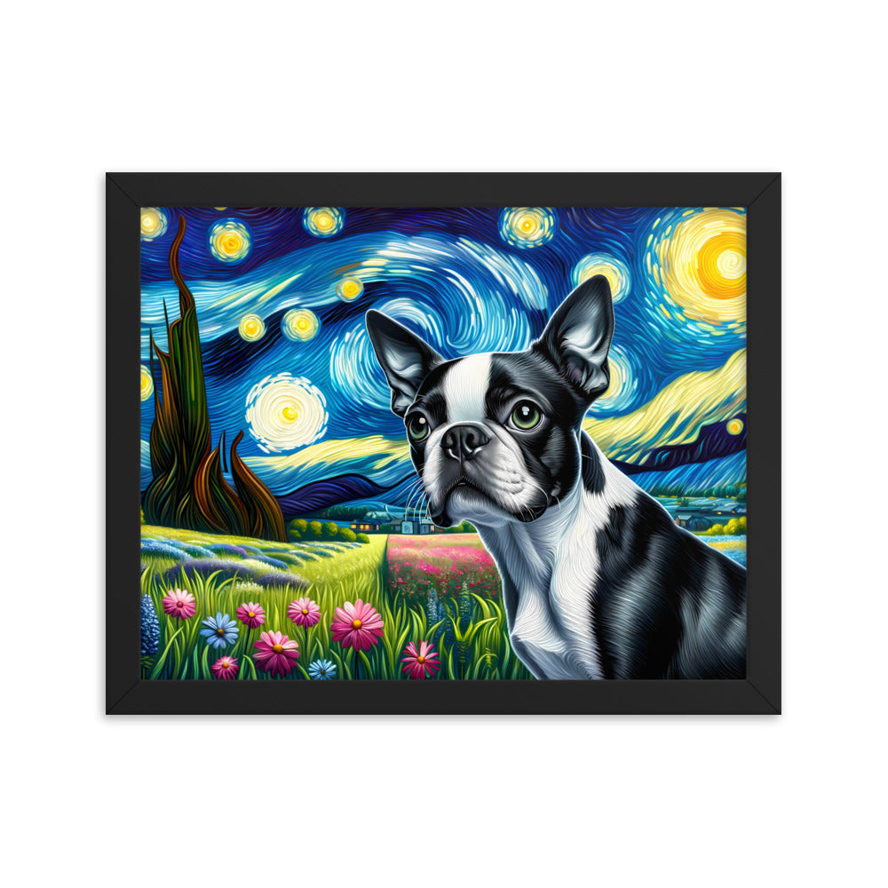 Starry Night - Boston Terrier Dog Framed Poster