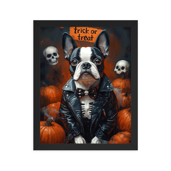 Halloween Boston Terrier Trick or Treat Framed Poster