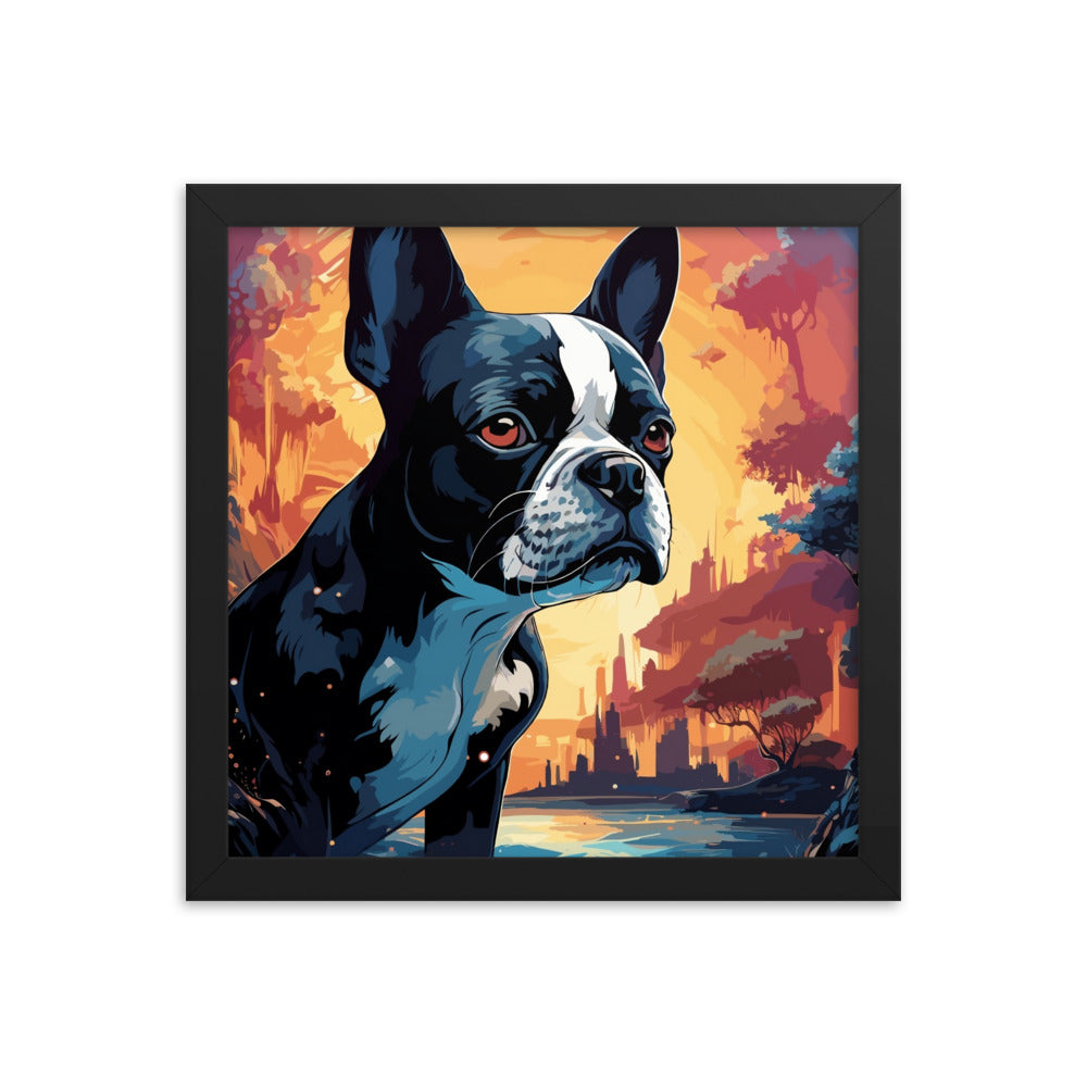 Artistic Representation Of A Boston Terrier In A Surreal Place Framed poster
