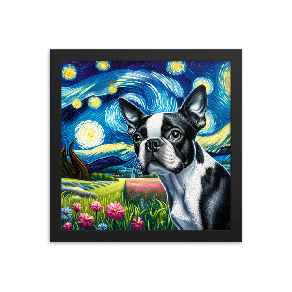 Starry Night - Boston Terrier Dog Framed Poster