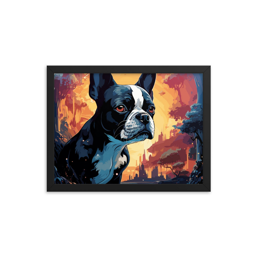 Artistic Representation Of A Boston Terrier In A Surreal Place Framed poster