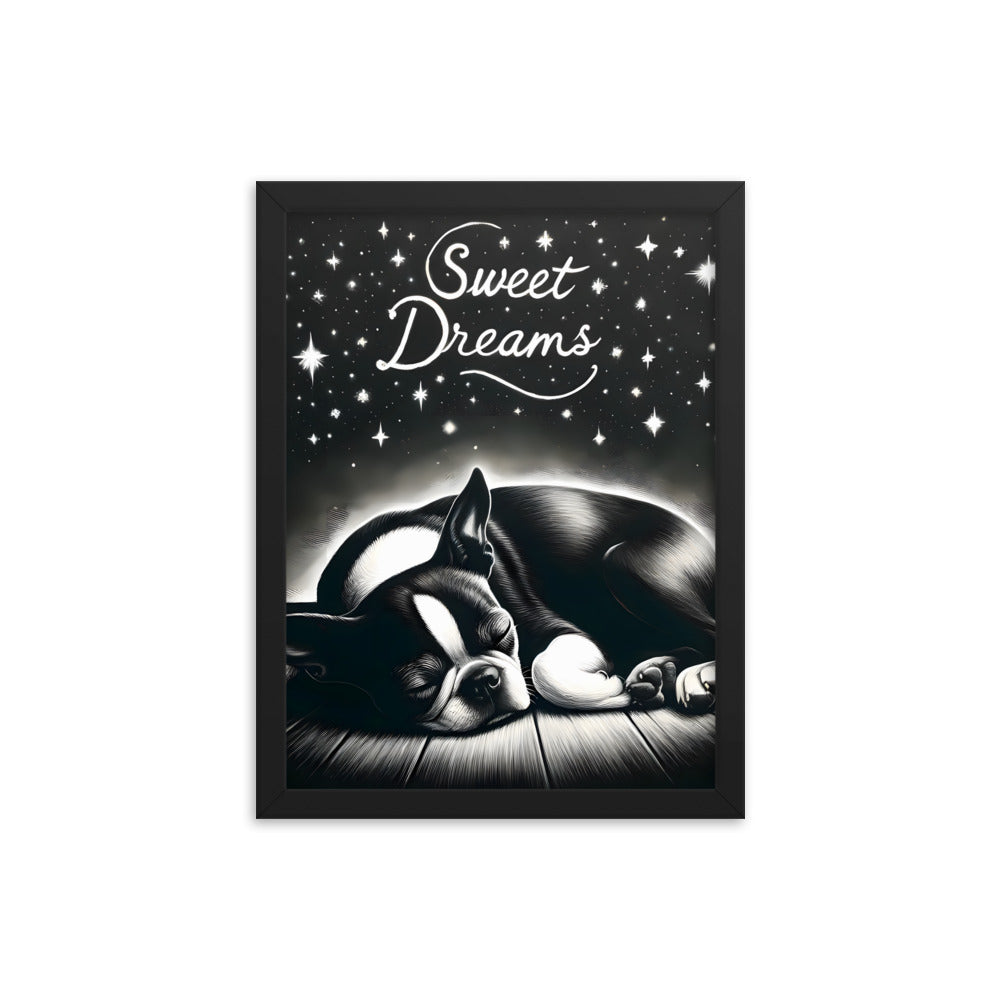 Sweet Dreams Boston Terrier Pup Framed Poster