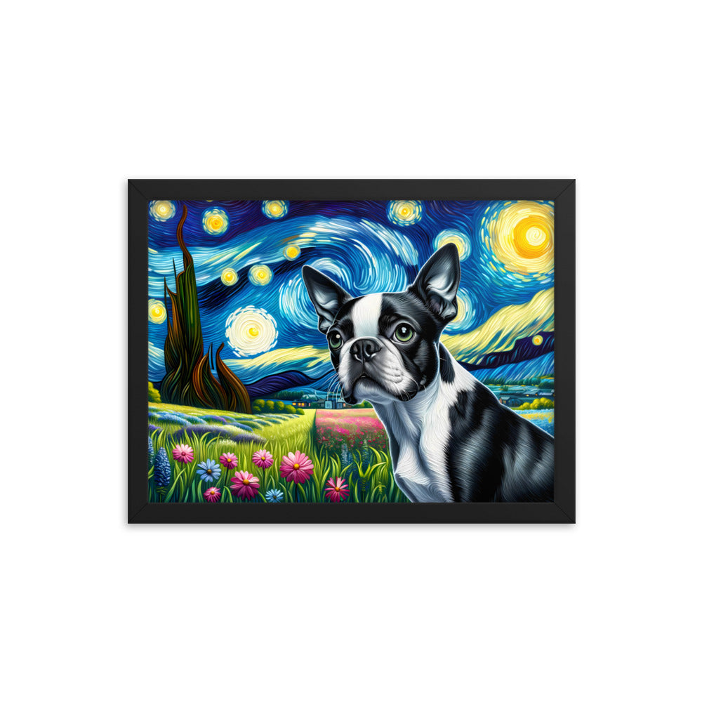 Starry Night - Boston Terrier Dog Framed Poster