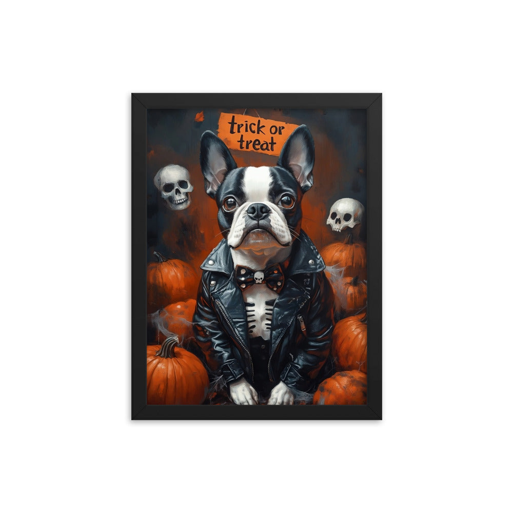 Halloween Boston Terrier Trick or Treat Framed Poster