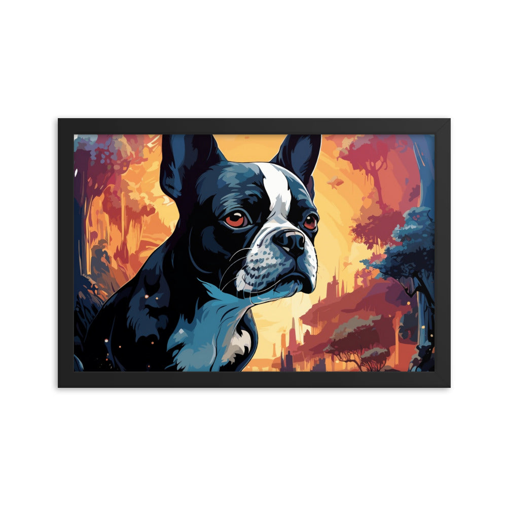 Artistic Representation Of A Boston Terrier In A Surreal Place Framed poster