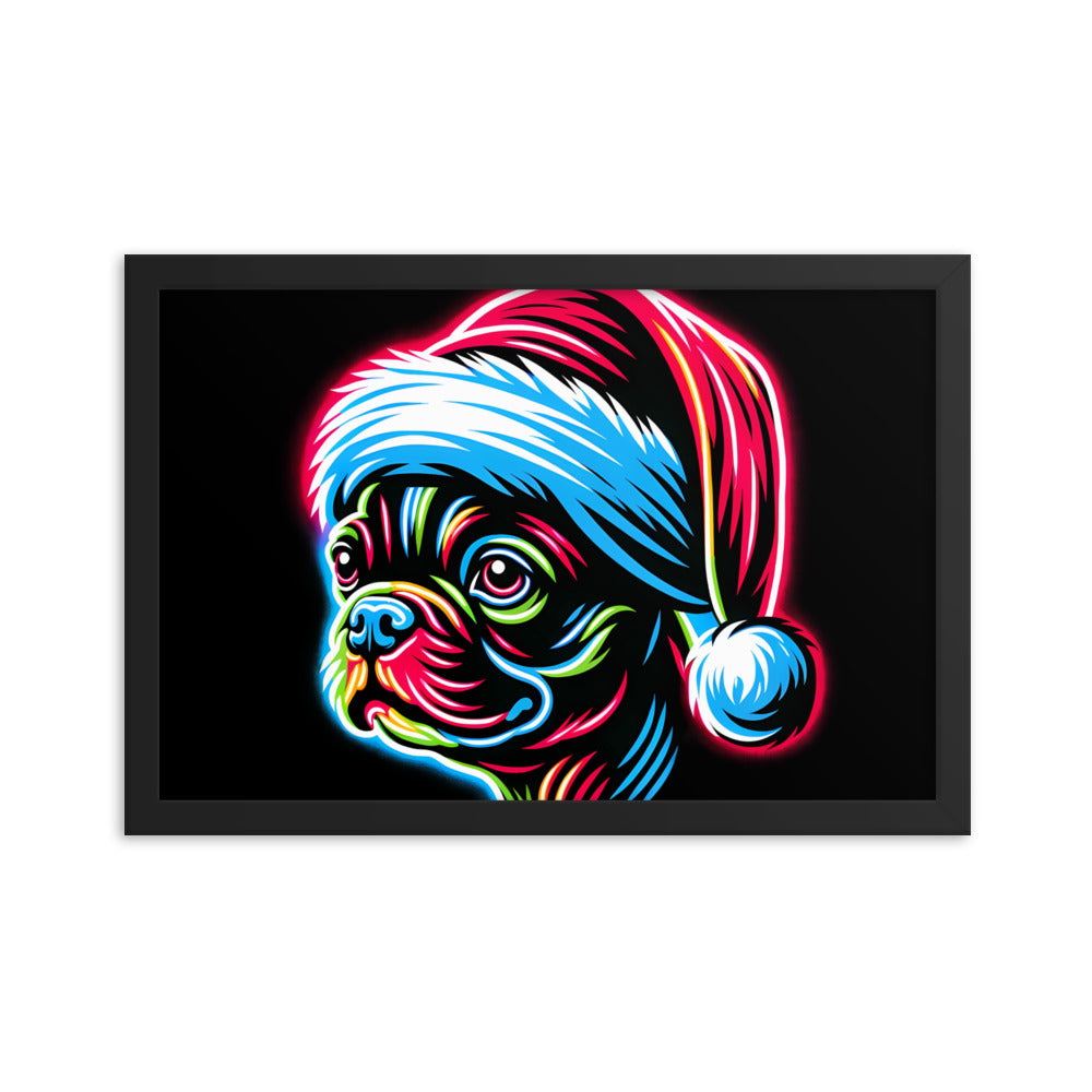 Bright Boston Holiday - Santa Pup Style Framed Poster