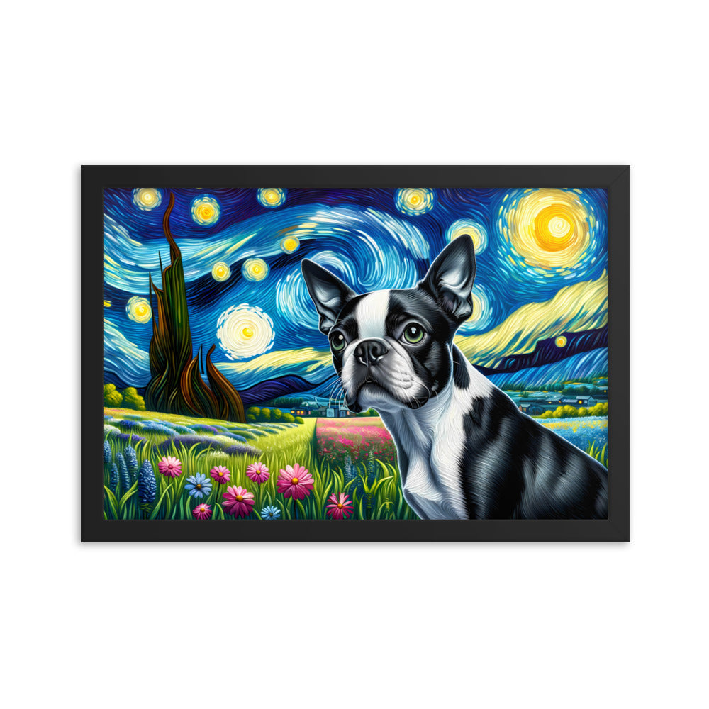 Starry Night - Boston Terrier Dog Framed Poster