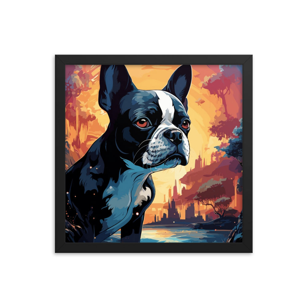 Artistic Representation Of A Boston Terrier In A Surreal Place Framed poster