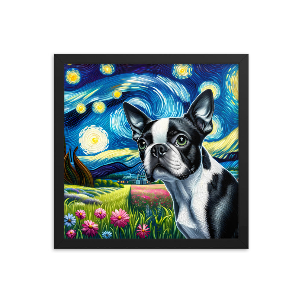 Starry Night - Boston Terrier Dog Framed Poster