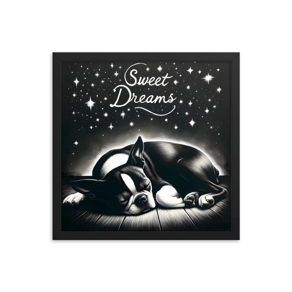 Sweet Dreams Boston Terrier Pup Framed Poster