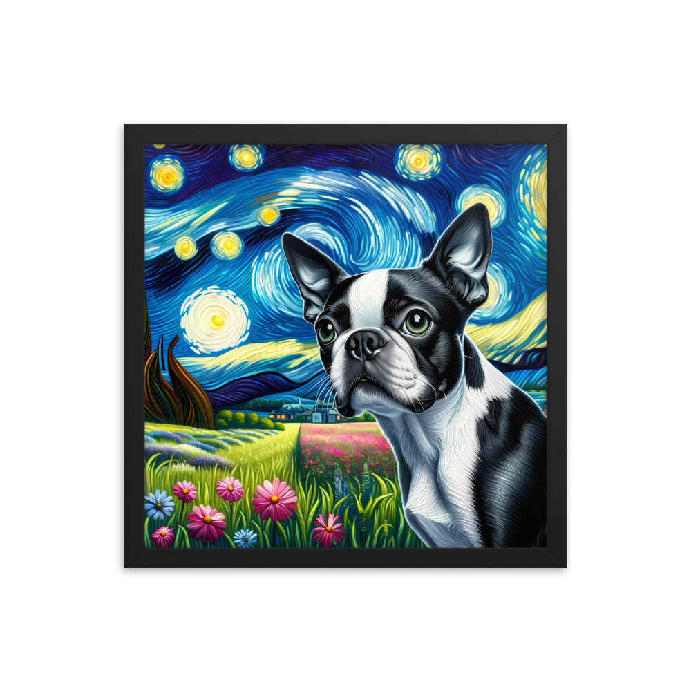 Starry Night - Boston Terrier Dog Framed Poster