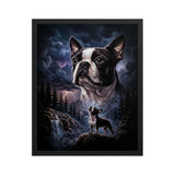 Storm Guardian – Majestic Boston Terrier Night Art Framed Poster . Black 16″×20″