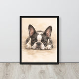Watercolor Boston Terrier Dog Art Print Framed Poster .
