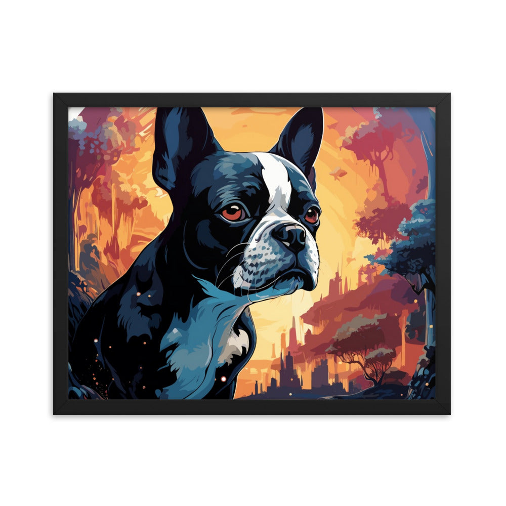 Artistic Representation Of A Boston Terrier In A Surreal Place Framed poster